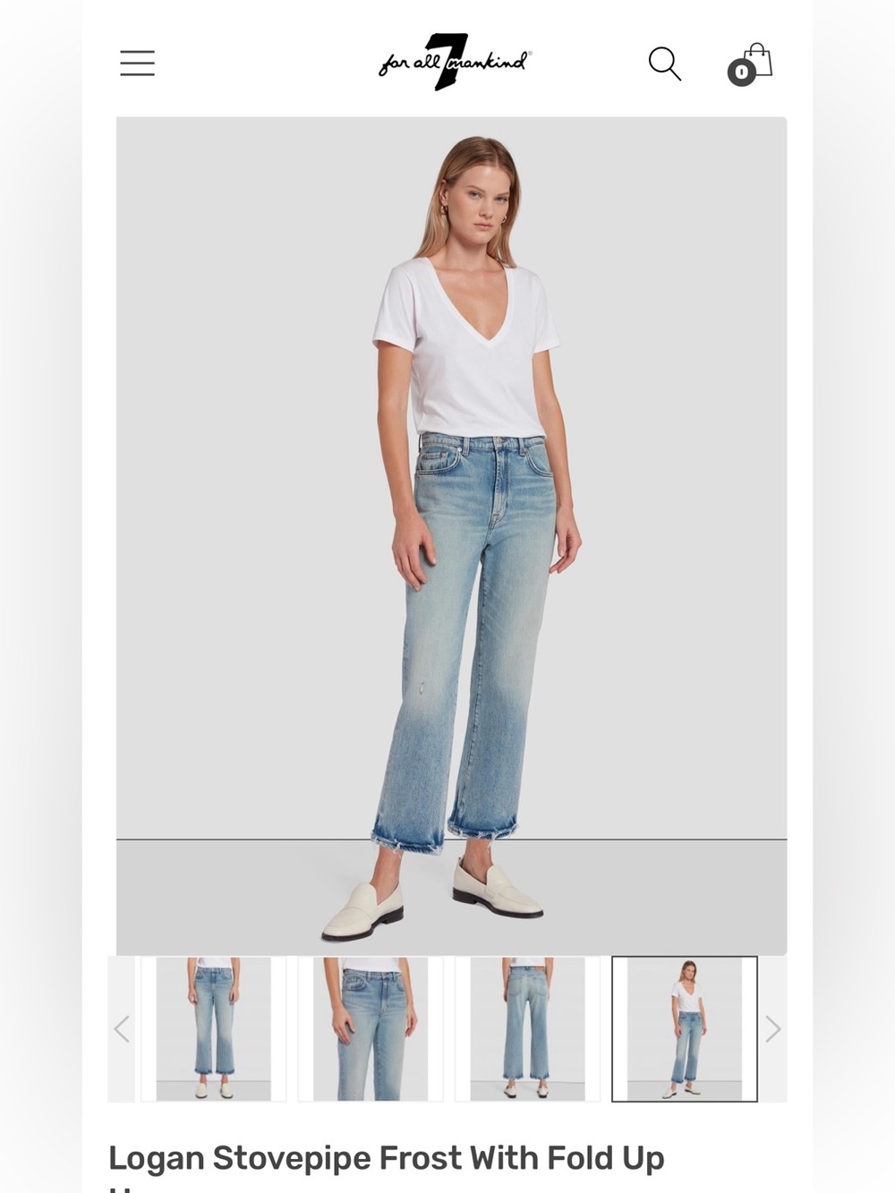 7 for all Mankind - Logan stovepipe Jean frost with fold up. Size 28